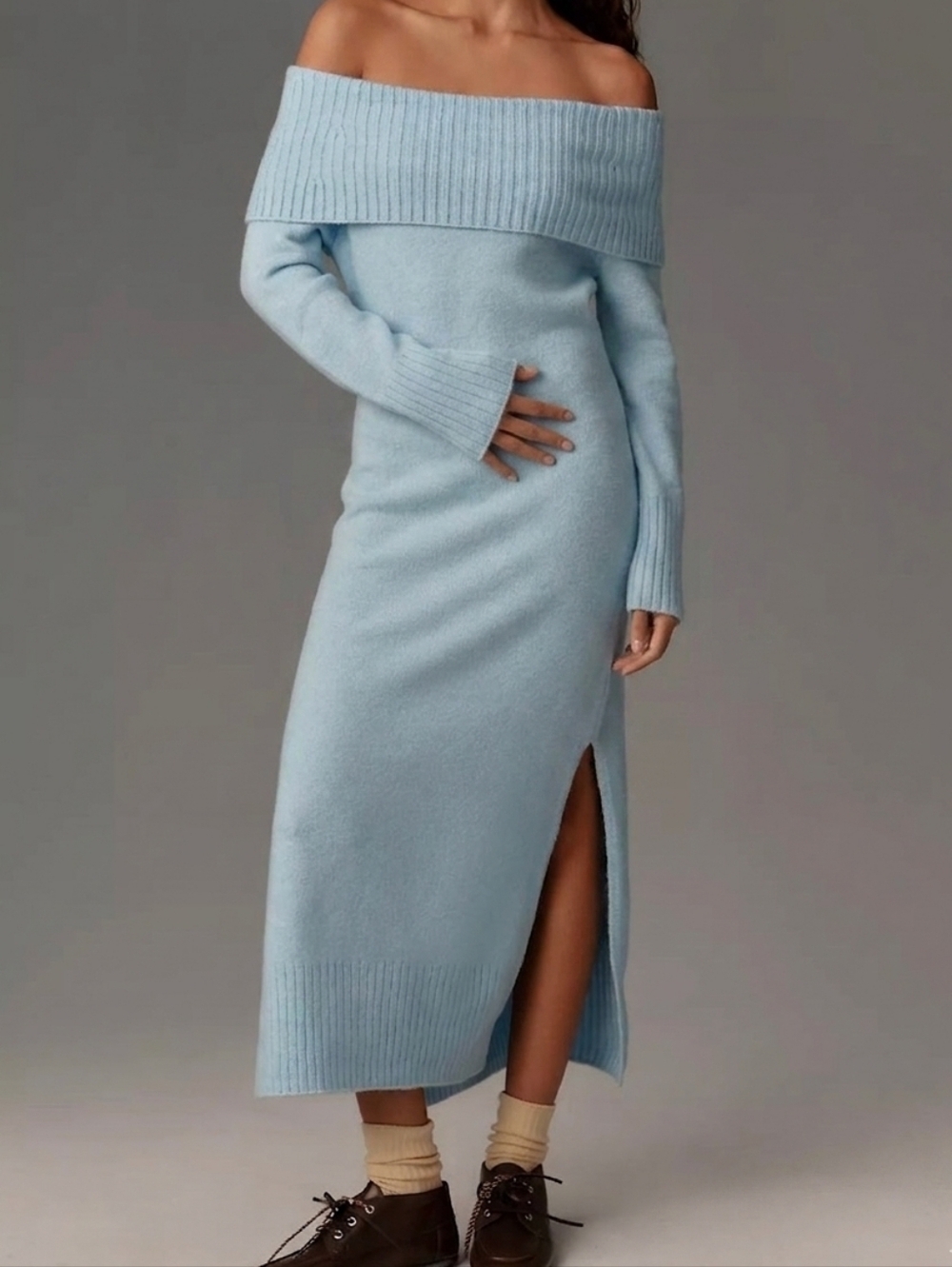Daily Practice Anthro Off-Shoulder Foldover Midi Ribbed Knit Sweater Dress, 3X
